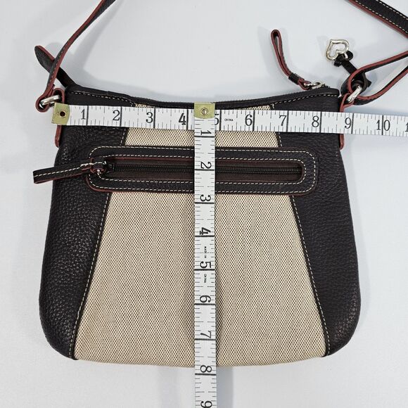 Brighton Brown & Cream Canvas Leather Crossbody Bag with Floral Lining - Picture 9 of 10
